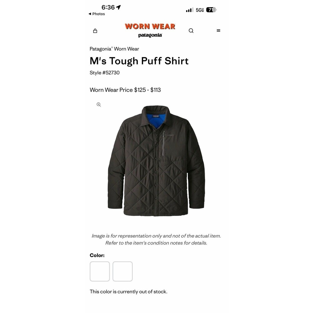 Patagonia Mens Tough Puff Shirt Jacket Grey Quilted Snap Front 52730 SP19 L